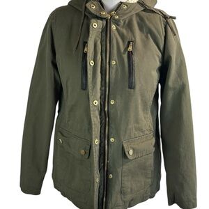 Forever Flower Woman’s Olive/Army Green/ Sherpa Lining Multiple Pockets Hooded